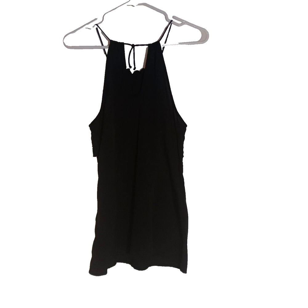 Banana Republic Halter Tank Women's Medium Black Tie Back Ruffle Trim EUC